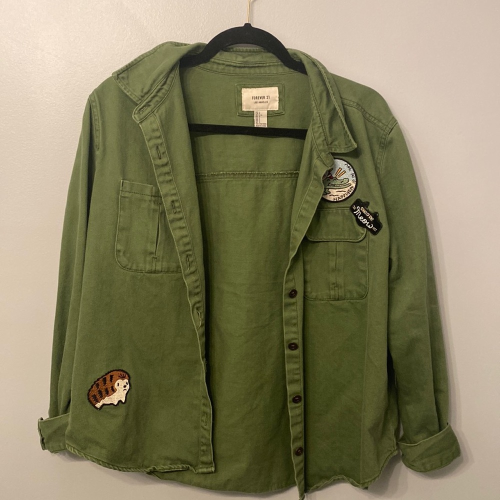 Camo Green Jean Jacket with Patches